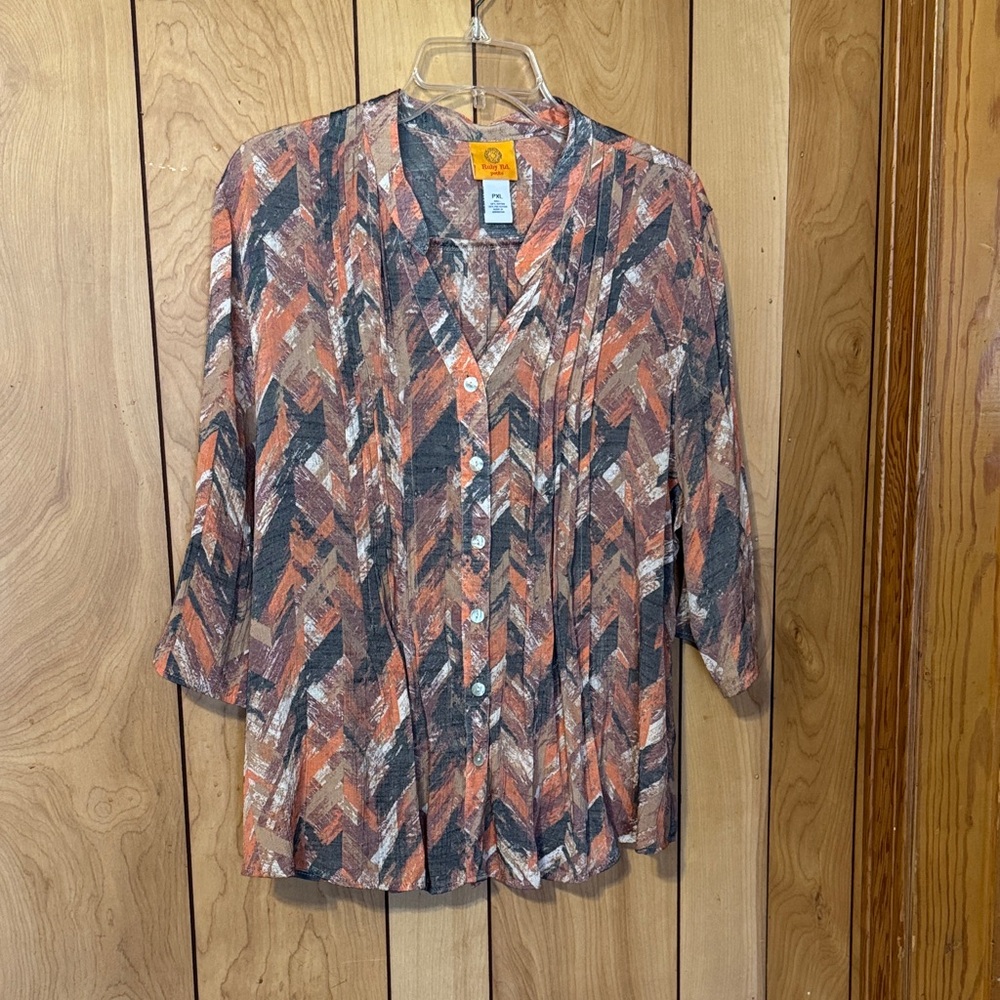 Ruby Rd. Orange and Black Patterned Button-Down Shirt